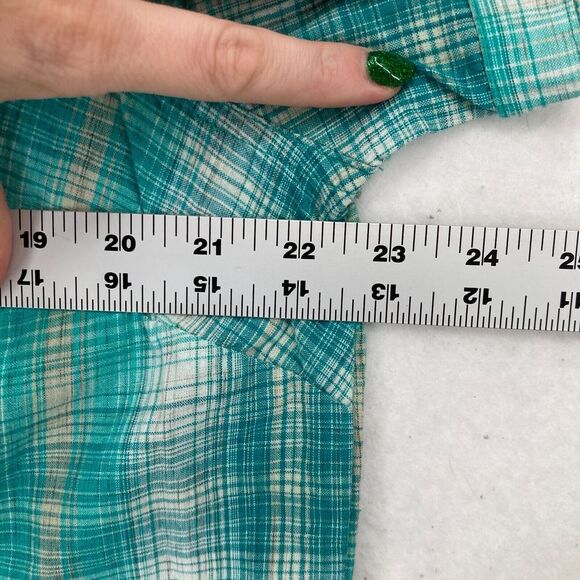 CJ Banks Women's 1X Button Up Short Sleeve Shirt Green Plaid Pockets Country - Picture 10 of 14